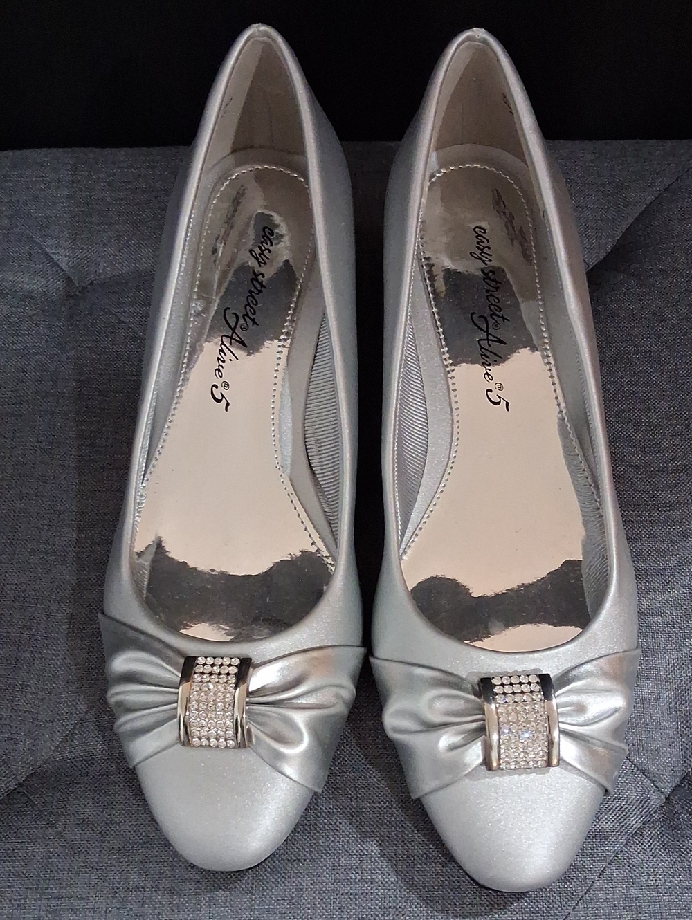 Candie's Silver Rhinestone Buckle Pointed Ballet Flats